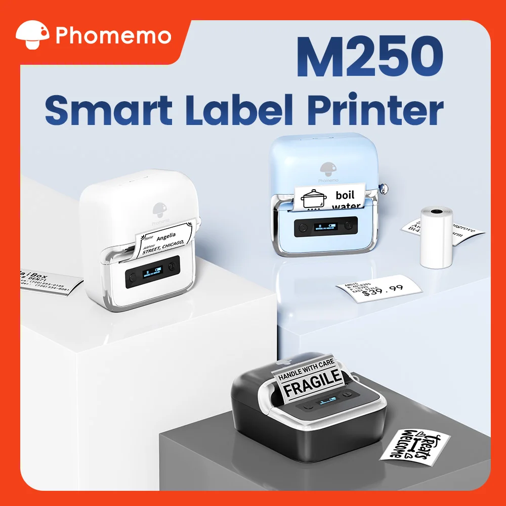 

2025 Upgrade Phomemo M250 Label Printer Thermal Label Maker 20-75mm Portable Barcode Printer for for Business Home Logo Label