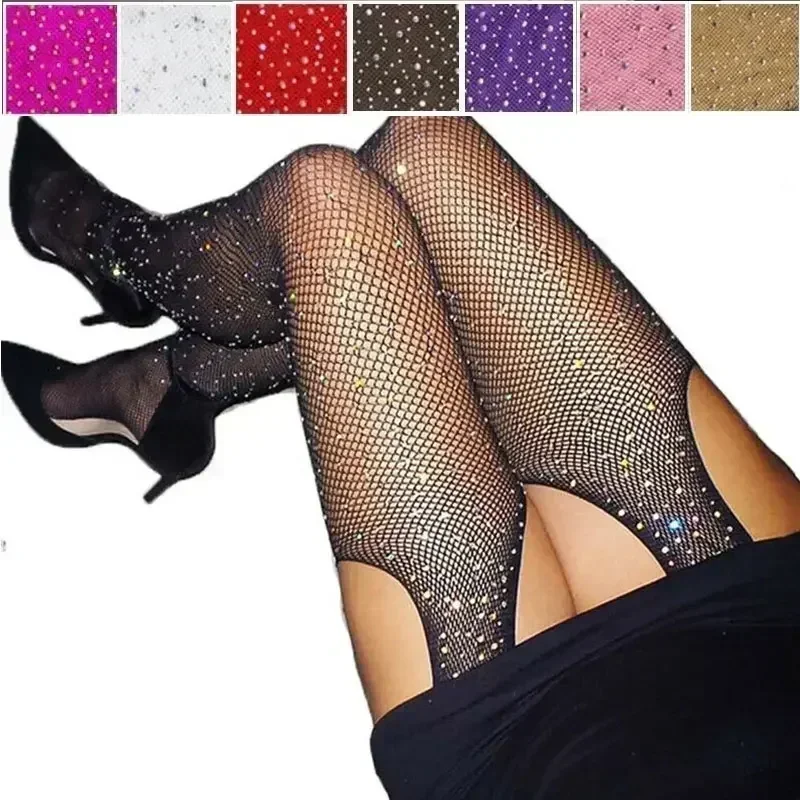 Mode Glänzende Fishnet Strumpfhosen Strumpfhosen Glitter Kleine Mesh Dünne Strumpfhosen für Frauen Sommer Sexy Strumpfband Strumpf Hosenträger