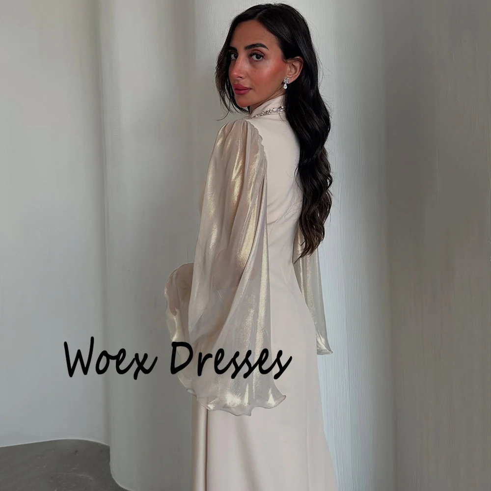 Personalizado decote alto a linha plissado jérsei vestido de noite ilusão mangas completas com zíper vestido de festa tornozelo comprimento vestido de baile