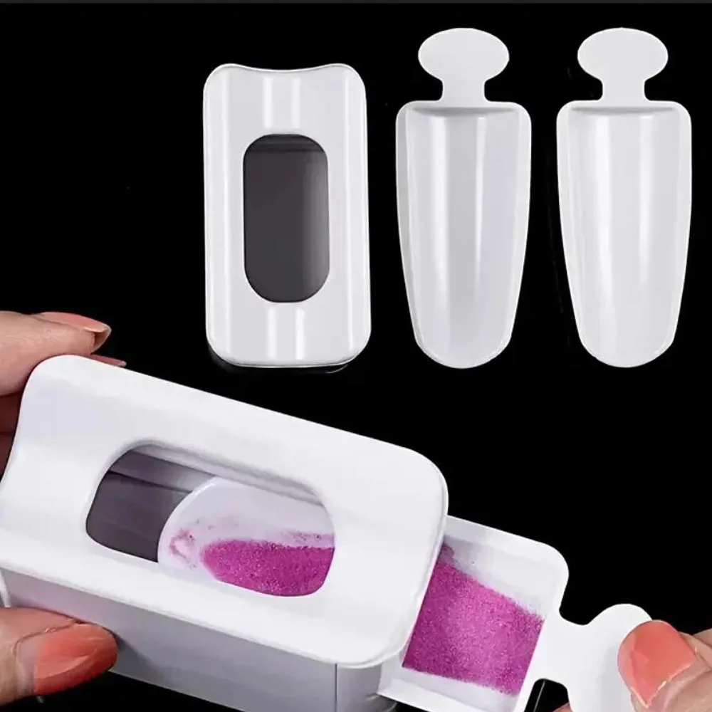 2Pcs/Kit Double-Layer Dip Powder Nail Recycling Box With Brush Container Portable Dipping Powder Box DIY Holder Manicure Storage