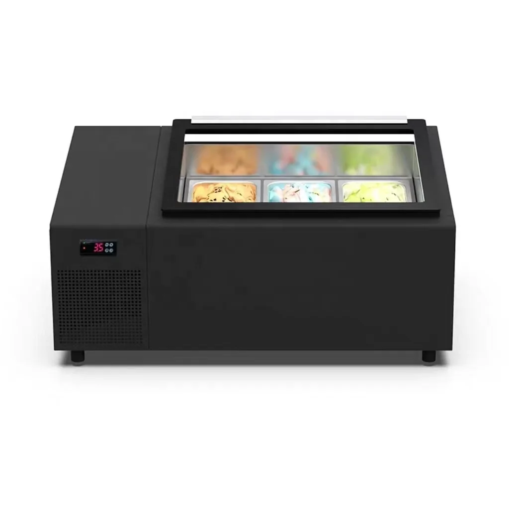 علبة عرض الآيس كريم لسطح المكتب التجارية، تبريد مباشر بدرجة حرارة واحدة، ثلاجة ذاتية التجميد 220 فولت لاستخدام البار