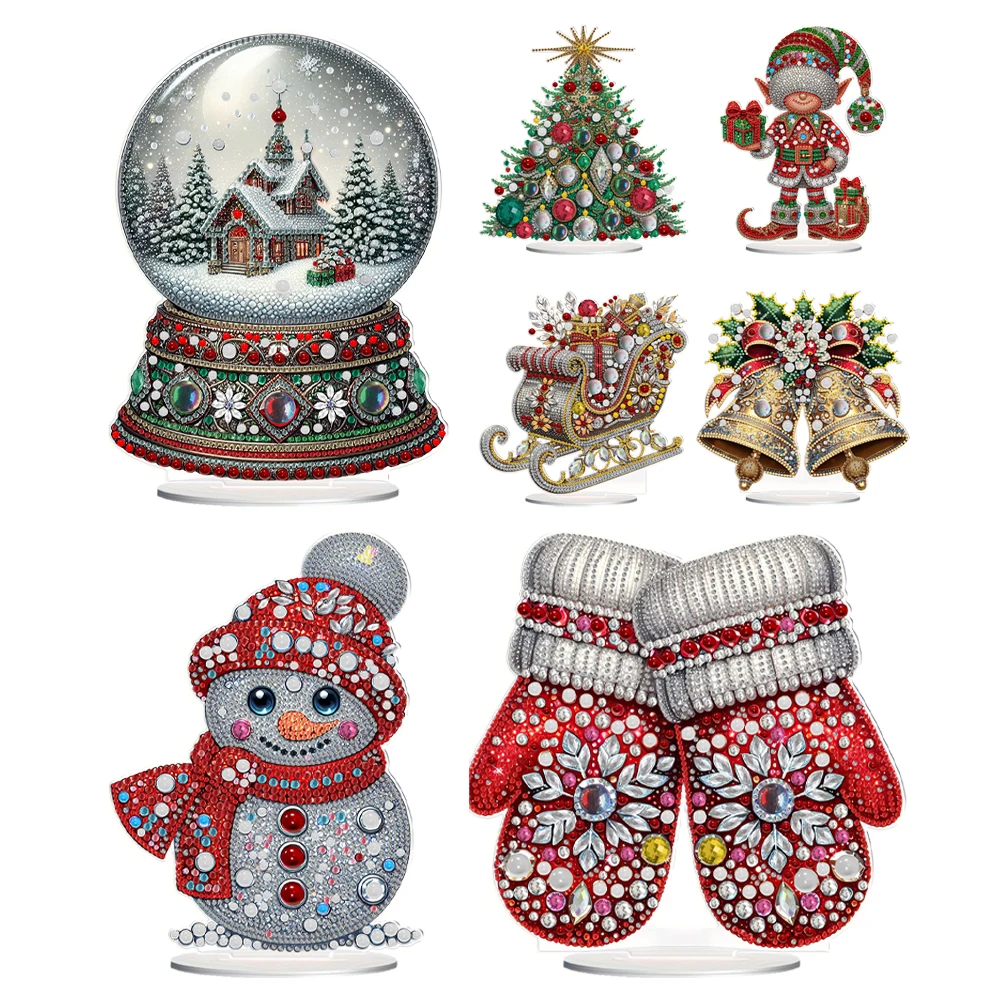 Christmas Diamond Painting Tabletop Ornaments Kit 5D DIY Diamond Art Tabletop Decorations for Home Office Desktop Decor