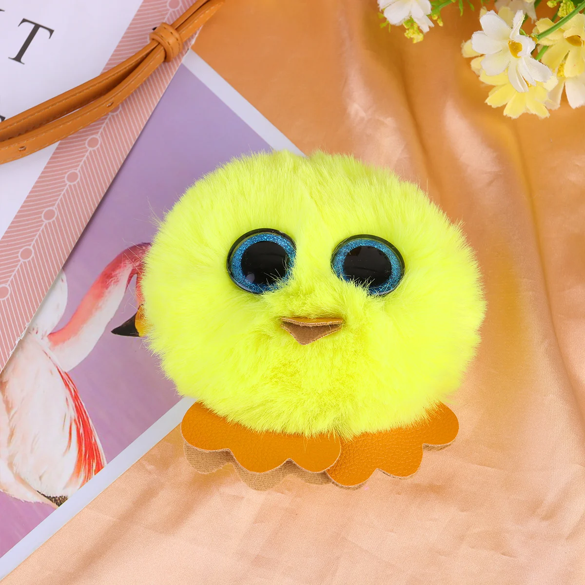 

Owl Hairball Keychain Yellow Creative Unique Key Ring Pendant for Keys Bag Decoration Graduation Gift for Girls Women