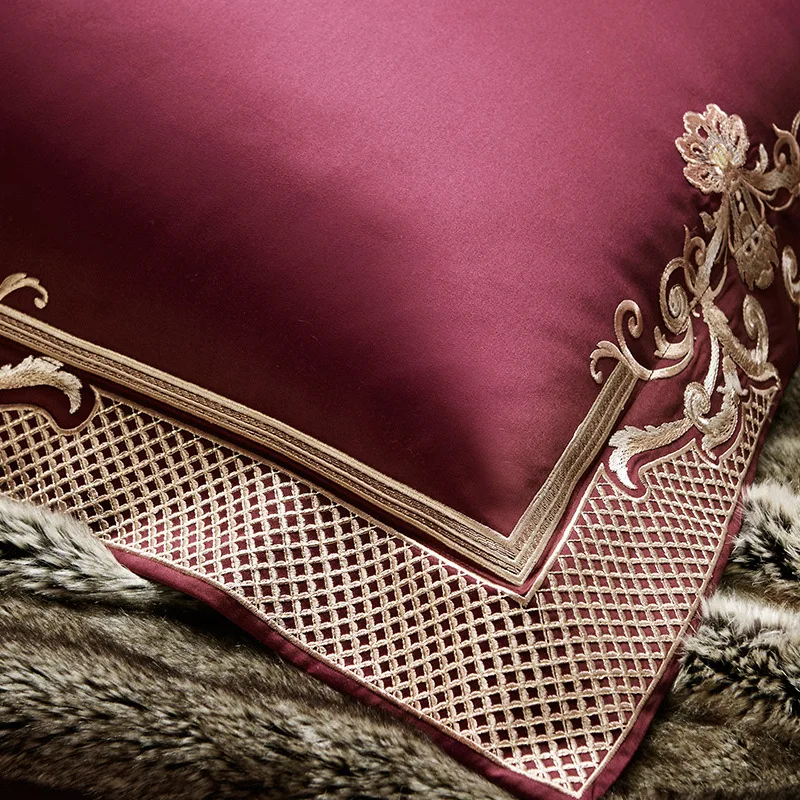 Brand New Wine Red Wedding Bedding Set 100% Cotton Silky Duvet Cover Set Luxury Wedding Birthday Gift  Embroidery Quilt Covers