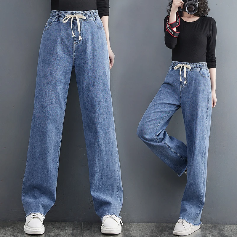 

2023 Women Spring Autumn New Loose Wide Leg Jeans Female Casual Baggy Trousers Ladies Elastic High Waist Denim Pants S598