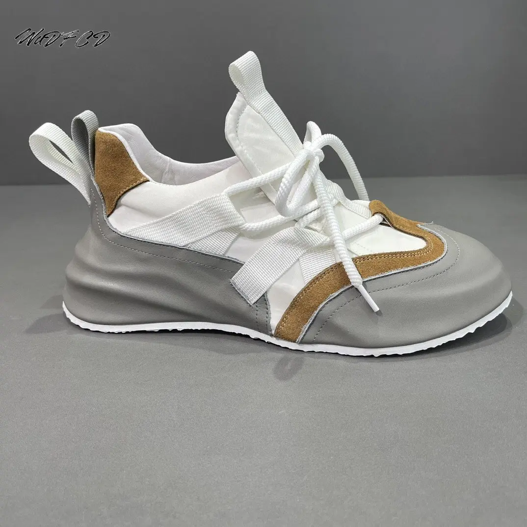 Mens Luxury Chunky Sneaker Fashion Casual Genuine Leather Cowhide Mesh Breathable Increased Internal Cover Bottom Platform Shoes