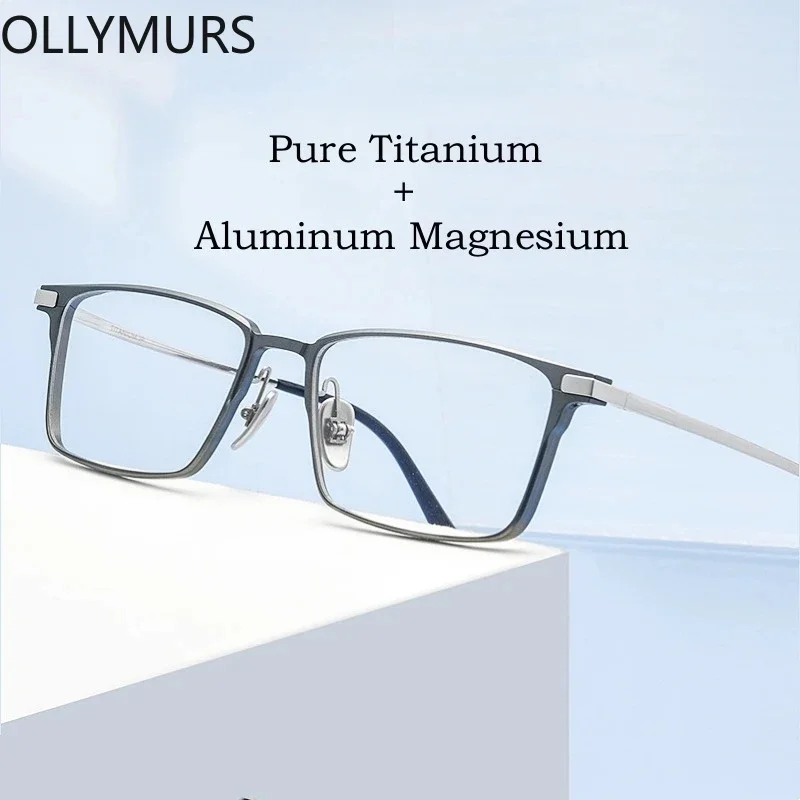

OLLYMURS новые сверхлегкие роскошные алюминиевые, магниевые, чистого титана, очки в стиле ретро, квадратная оптическая оправа для очков по рецепту, мужская оправа