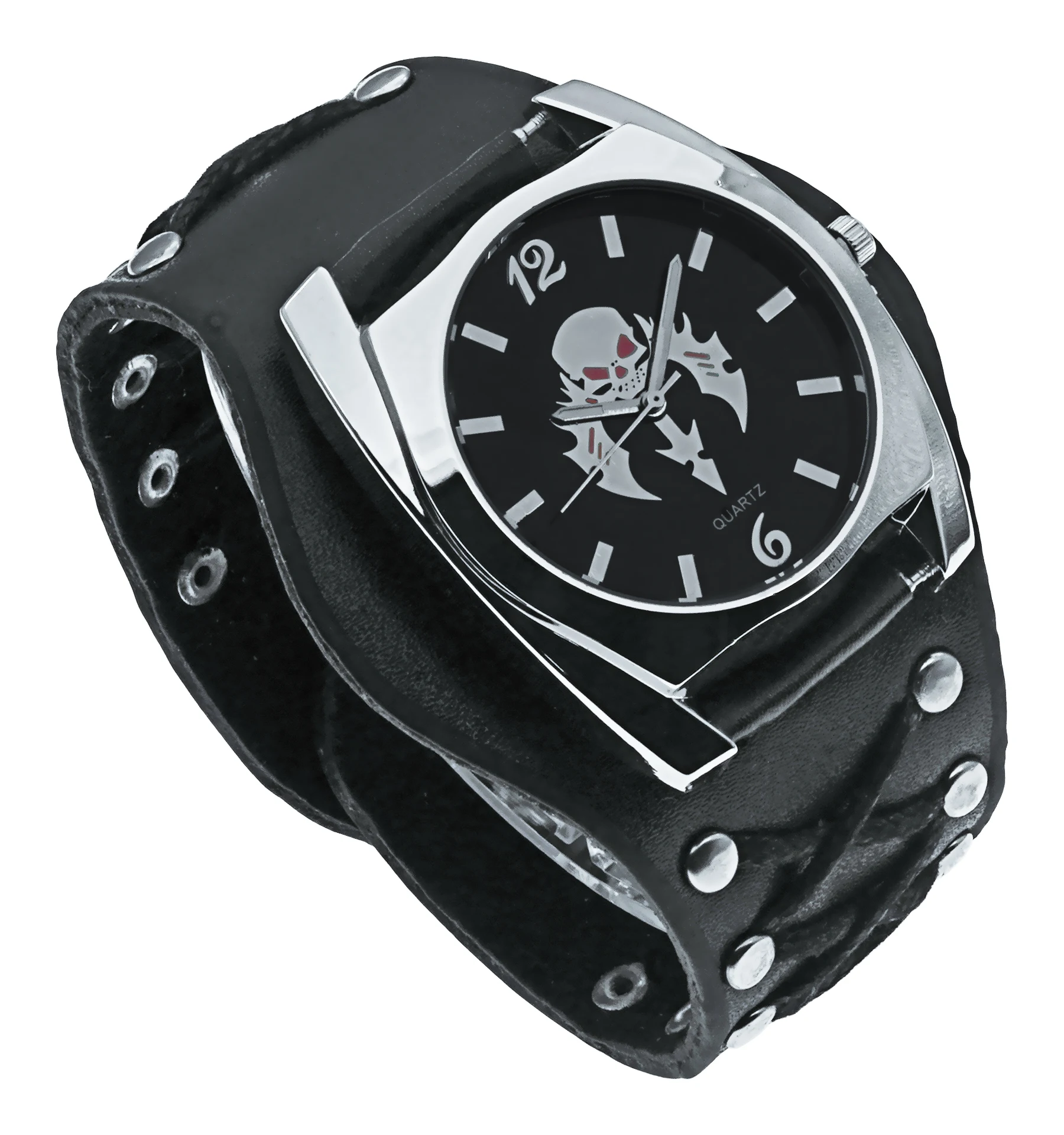 New Black Button Skull Head Motorcycle Heavy Metal Style Quartz Men\'s Watch Casual Waterproof Watch Birthday Gift