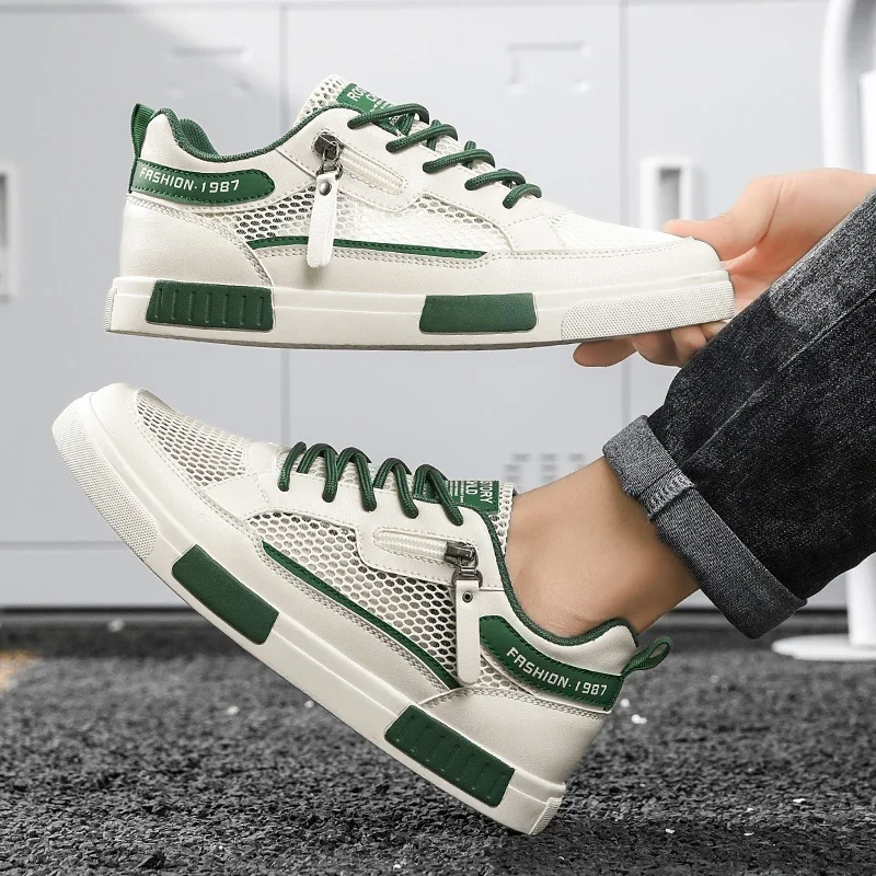 

Модные повседневные кроссовки на молнии, мужские кроссовки большого размера 47, низкие мужские скейтерские туфли, дизайнерская обувь из дышащей сетки, мужские кроссовки tenis masculino
