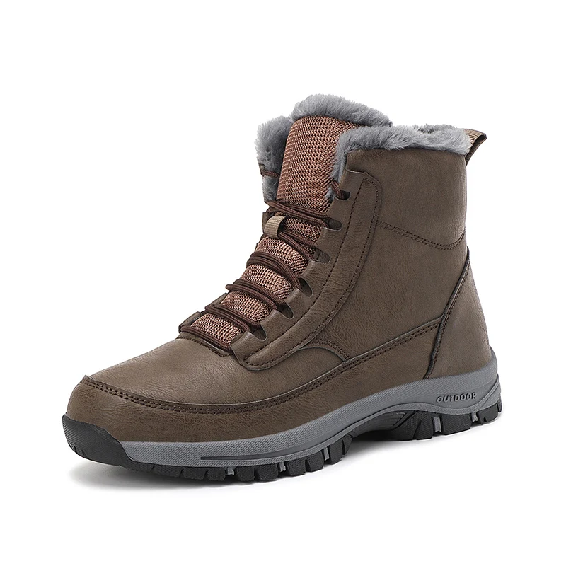 

High-Top Cotton Shoes with Leather Surface, Extra Large Size Men's Shoes, Snow Boots, Couple Style Boots, Outdoor Warmth
