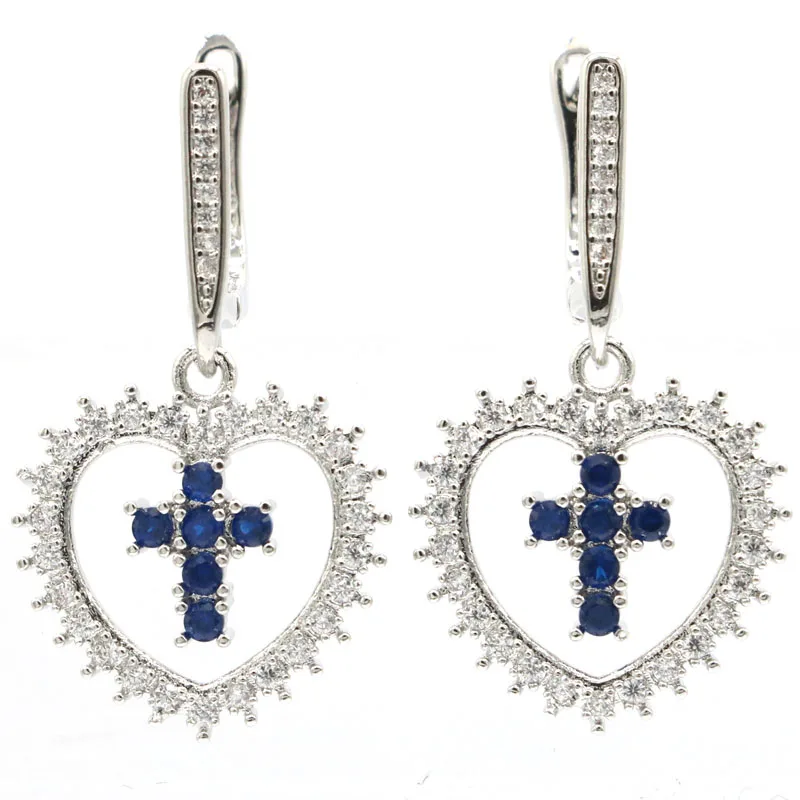 

Buy 5 Get 1 Free 33x18mm Beautiful Heart Shape Tanzanite White Sapphire White CZ Gift For Girls Silver Earrings