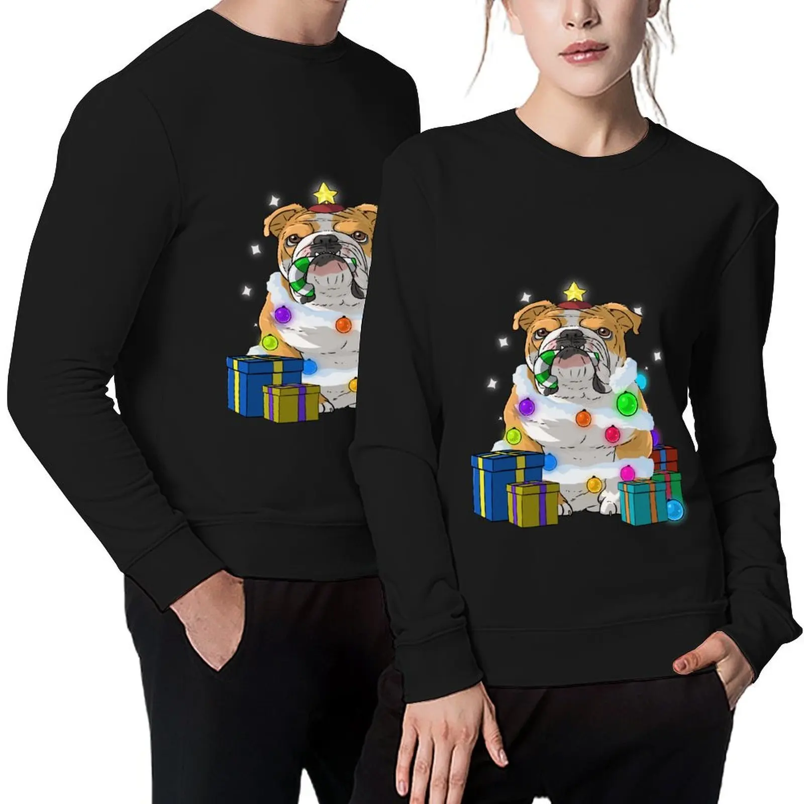 

English Bulldog Christmas Tree Pullover graphic t shirts men autumn clothes tracksuits graphic sweatshirts