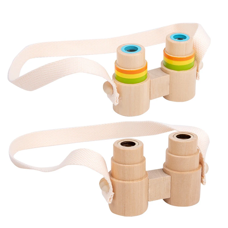 Kids Wooden Binoculars Low Chromatic Aberration Optical Glass Lens Wooden Binoculars for Children Stargazing Toy