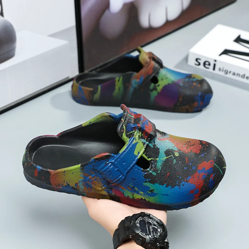 Men Women Graffiti Splash Paint Clogs EVA Closed Toe Slide Sandals Lightweight Waterproof Slip on Mules Outdoor Indoor view 2