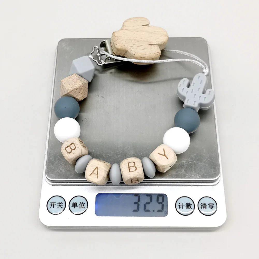 Customized Personalized Name English Letters Silicone Soothing Pacifier Chain Clips Holder Teether Pendants Teething Baby Gifts