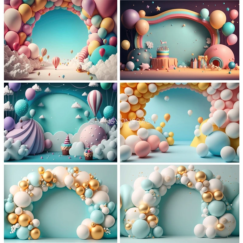 SHENGYONGBAO Happy Birthday Photography Backdrops Newborn Airballoon Celebration Children Photo Studio Background Props TA-80