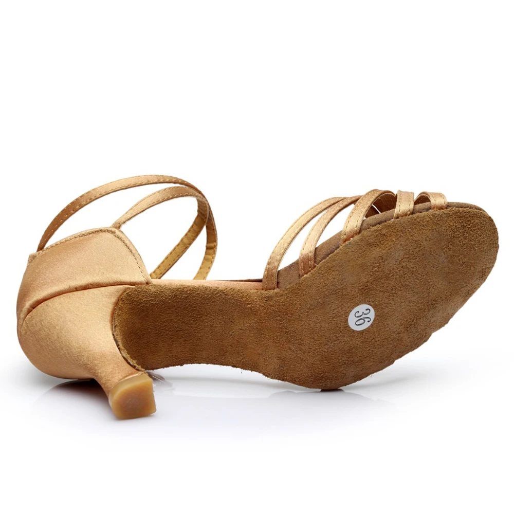 Sepatu dansa Latin wanita, sandal hak tinggi sol Suede lembut A01G, sepatu dansa Tango, sepatu pesta Ballroom Samba, sepatu dansa Latin wanita