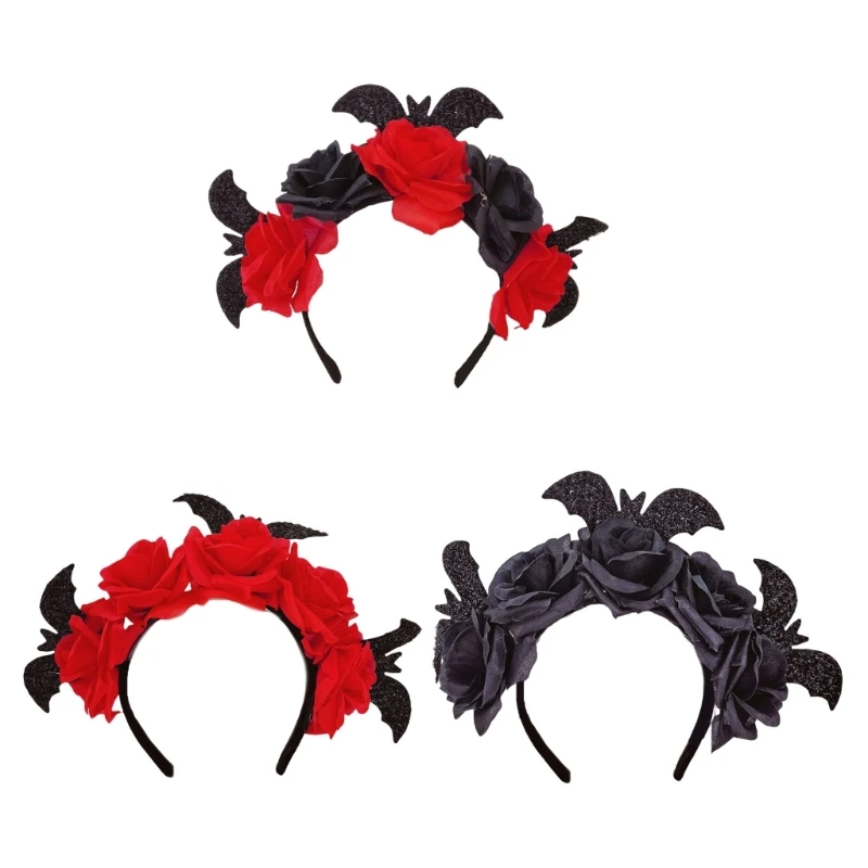 

Rose Flower Hairhoop for Halloween Sequined Bat Headband Cosplay Accessories