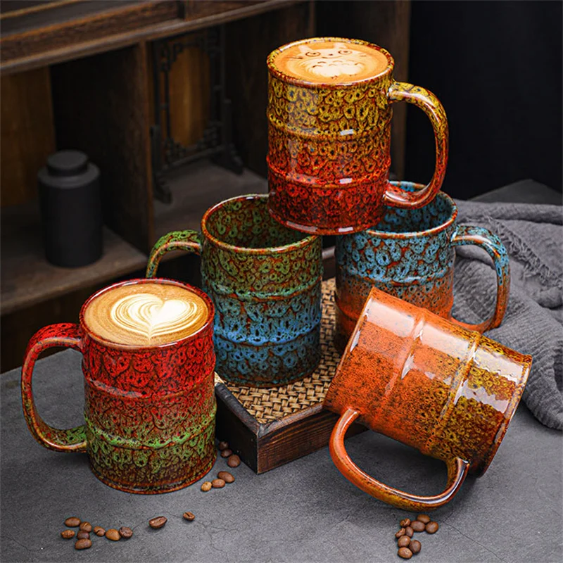 Large-capacity 600ml Kiln Glaze Oil Barrel Ceramic Coffee Mug Milk Cup Juice Handgrip Office Water Cup Drinkware image 6