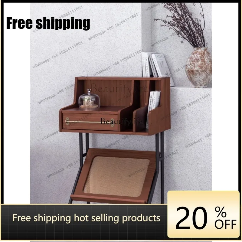 JJ Bookshelf Side Cabinet Gramophone Record Rattan Retro Living Room Storage