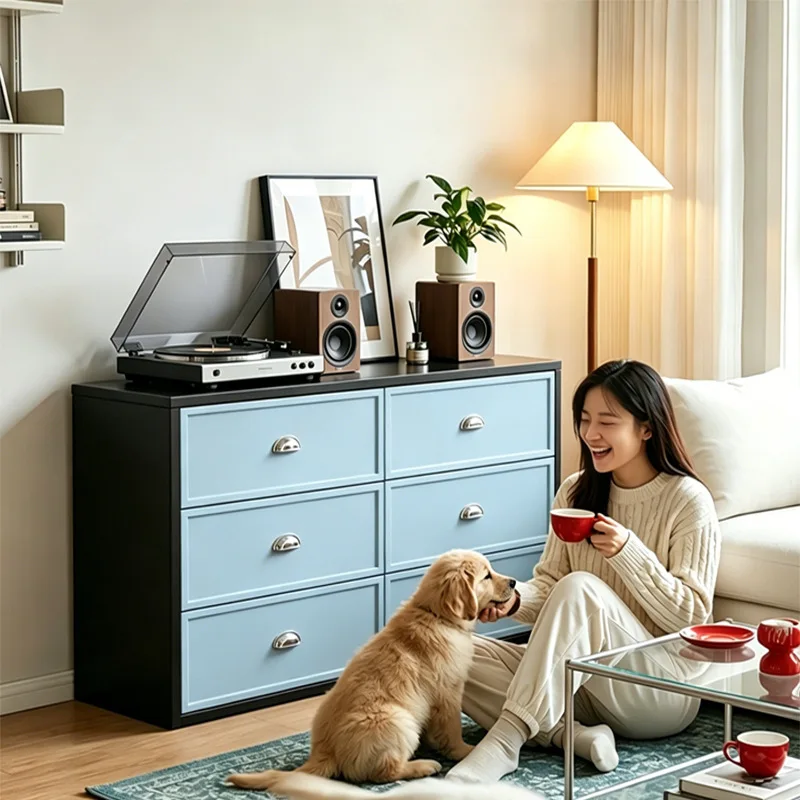 Retro color matching dopamine chest living room bedroom dining side cabinet large capacity drawer type