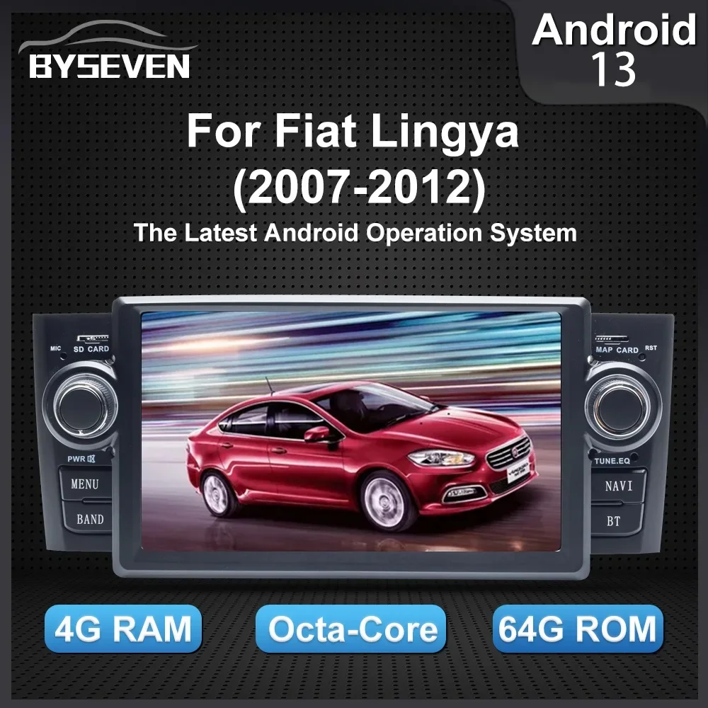 BySeven 4G Android 13 For Fiat Grande Punto Linea 2007-2012 Car Multimedia Player GPS Navigation Head Unit Stereo Video Player