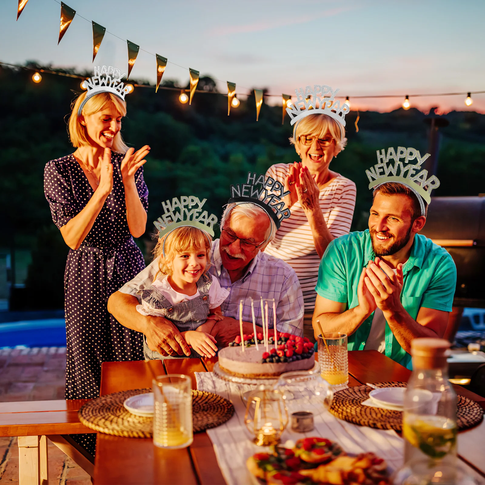 

12Pcs Happy New Year Headband Aluminum Foil Party Hair Hoops Sparkling Gold Glitter Lightweight New Year Tiara Festival