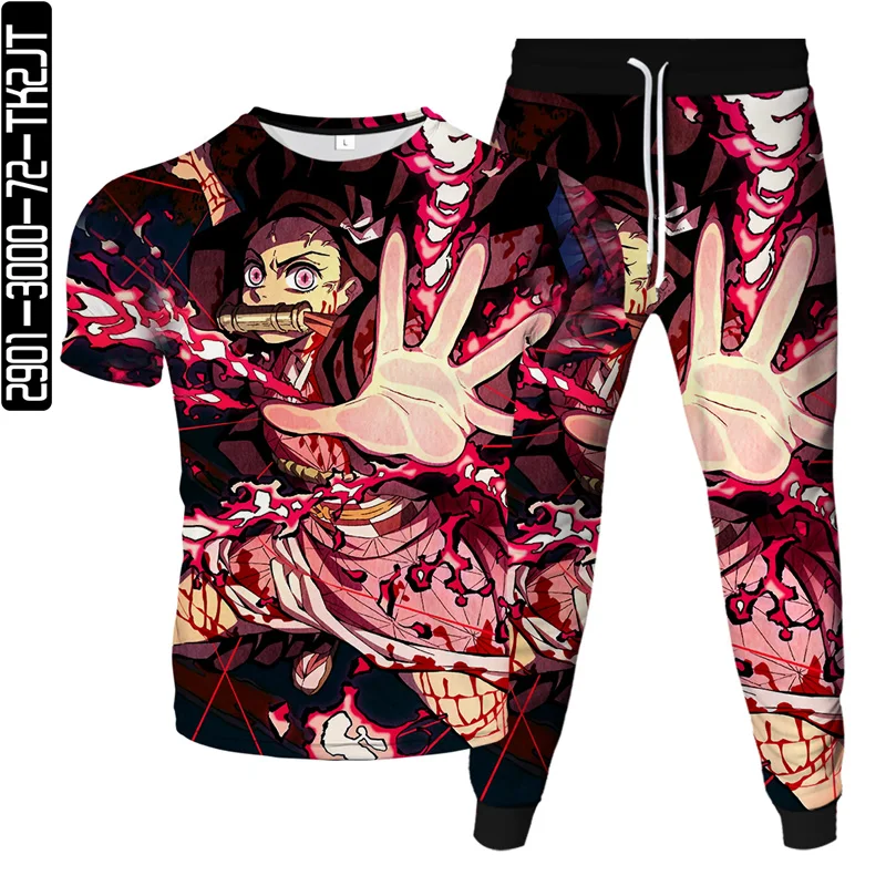 Anime Demon Slayer Kimetsu no Yaiba 3D Printed Clothes Men Women T-Shirt Pants 2pcs Set Tracksuits Summer Casual Suit Size S-6XL