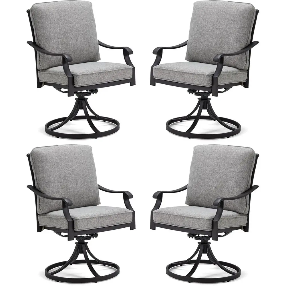 

4-Piece Outdoor Swivel Dining Chair Set with Cushions, Heavy Duty Metal Chairs, Grey