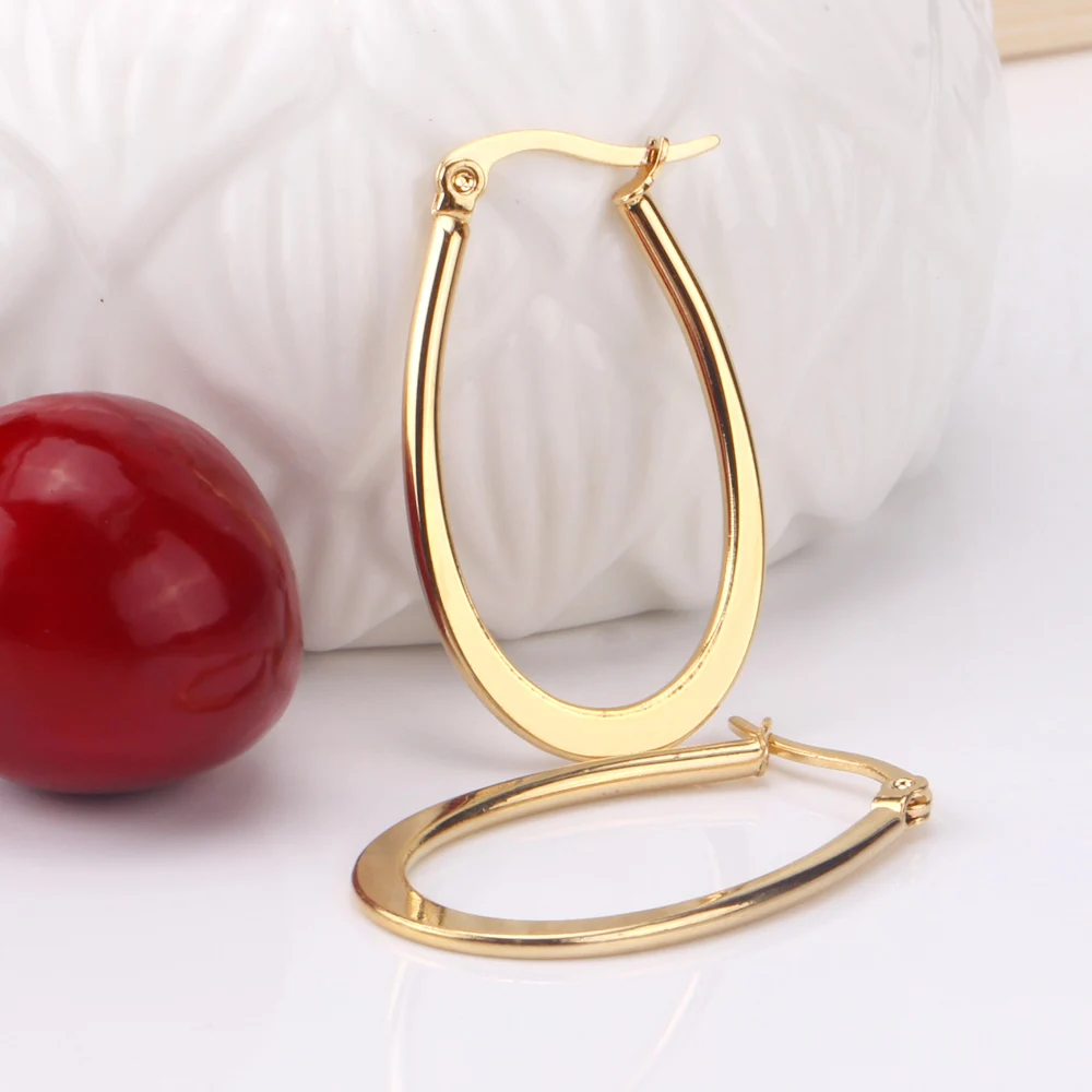 Neue Klassische Mode 2 Paar Ovale Runde Ohrringe Chirurgenstahl 316L Kreisförmige Creolen für Damen Minimalistische Accessoires – Detail 6