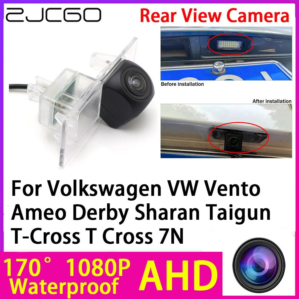 

ZJCGO AHD 1080P Reverse Rear View Camera Night Vision for Volkswagen VW Vento Ameo Derby Sharan Taigun T-Cross T Cross 7N