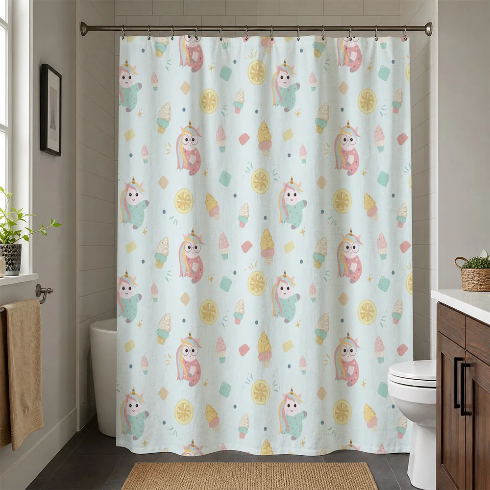 Waterproof Shower Curtain Liner Rainbow Unicorn Pastel Candy Kids Bathroom Decor Cute Sweet Dessert Theme Shower Curtain for Kid