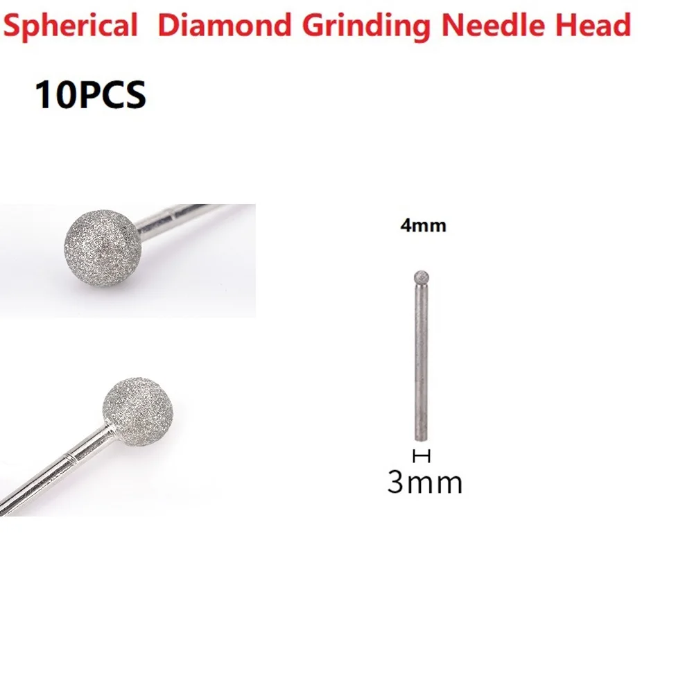 Grinding Needle Head Dressing Kit Round Ball Shape Sculpting Tools Bits Carving 10pcs 3mm Shank 4/5/6/8/10/12mm