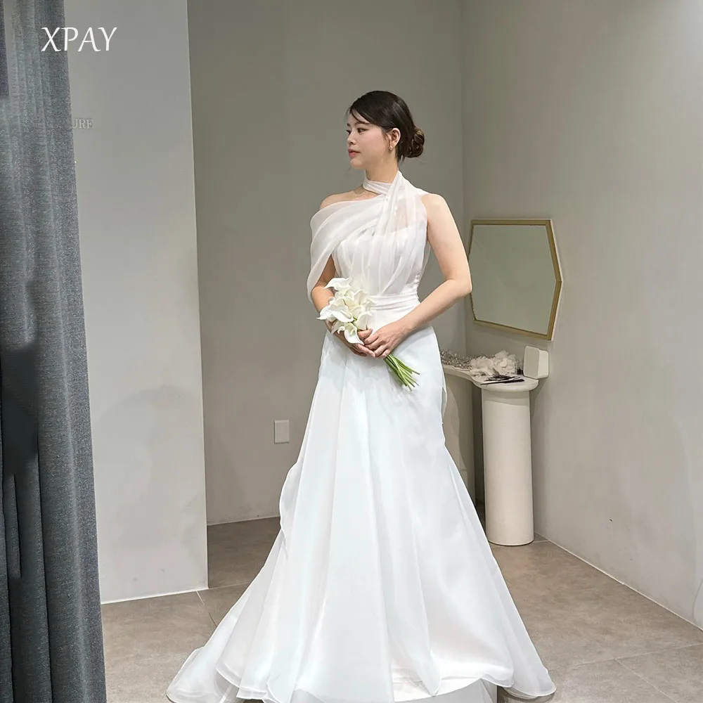 

XPAY Elegant Silk Organza Halter Wedding Dresses Korea Photo shoot Floor-Length Bridal Gown A-line Floor-Length Customized