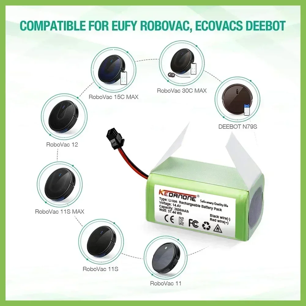 14.4V 4.0Ah Li-ion batterij voor Cecotec Conga Excellence 950 990 1090 Ecovacs Deebot DN621 601/605 Eufy RoboVac 35C Panda i7 V710