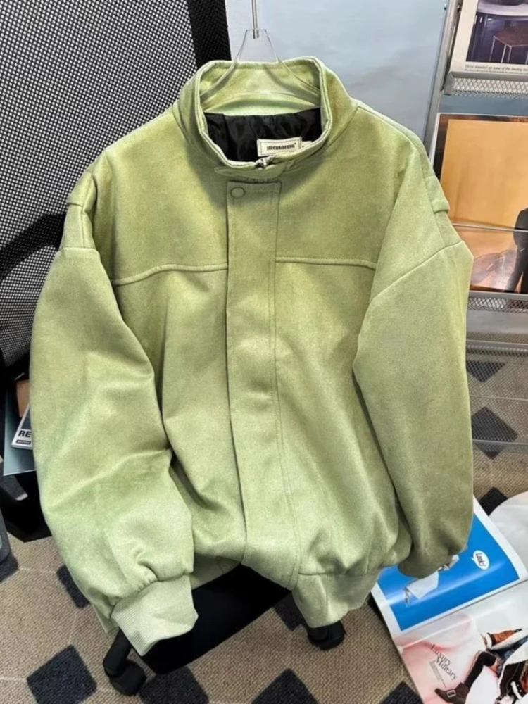 

Unisex Retro Soft Suede Stand Collar Jacket Men Women Niche Design Hong Kong Chic Multi-Color Soft Sports Outdoor Baseball Top