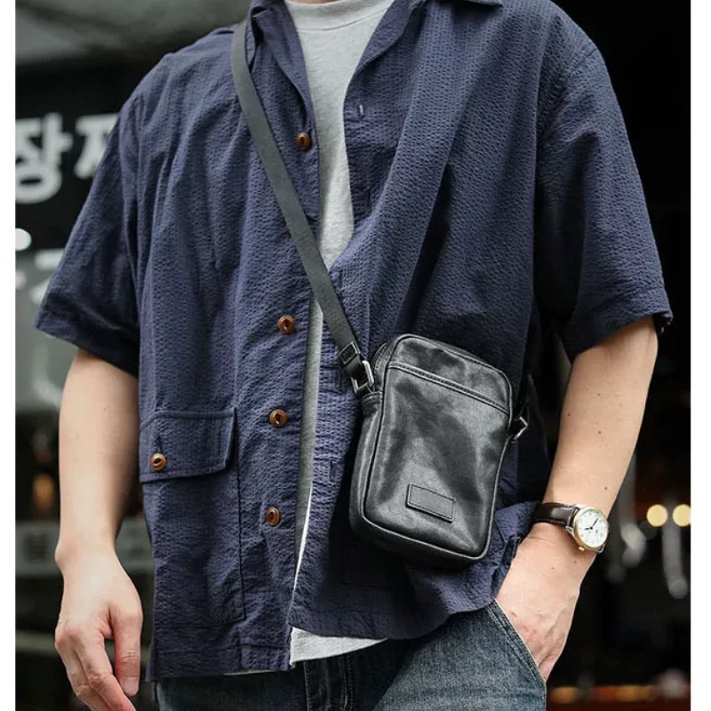Men's Mini Leather Carry on Mobile Phone Bag for Summer Casual Single Shoulder Crossbody Small Backpack