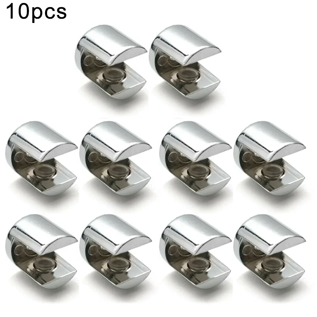 10pcs Zinc Alloy Glass Shelf Support Clamp Brackets Clip Polished Chrome Shelves For Barhroom Mirror Tight Hardware Parts 6-12mm