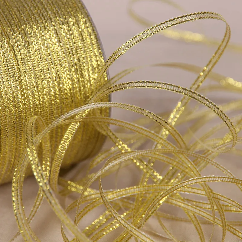 25Yards 6mm Silver Gold Glitter Silk Satin Ribbon Party Home Wedding Decoration Gift Wrapping Christmas Halloween DIY Material