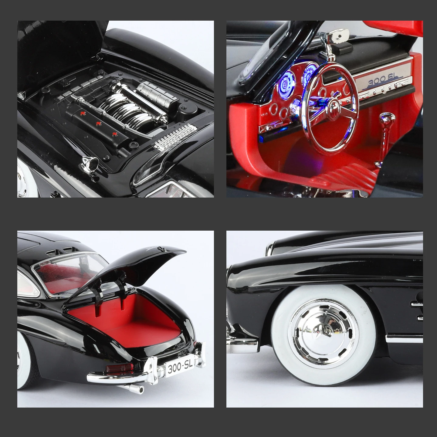 新品 1:18 ベンツ 300SL 合金製カーモデル サウンド＆ライト プルバック式 子供のおもちゃ コレクション 誕生日プレゼント