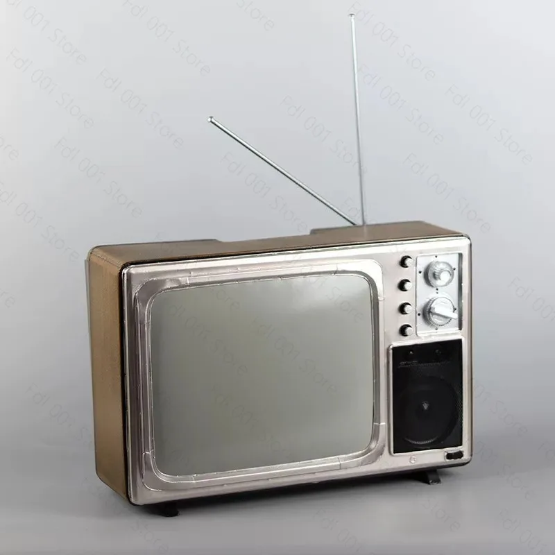 Vintage 60s-80s Black and White TV Model Retro Distressed Decor Ornament Bar Restaurant Prop