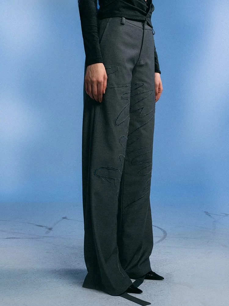 

Weichenglu Autumn Winter Casual Women's Pants Irregular Embossing Design Commuter Long Trousers Straight Leg Cotton Pants