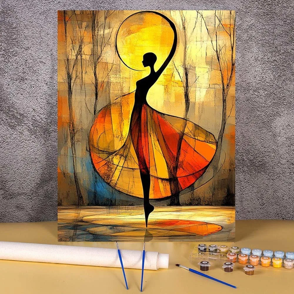 

Abstract Black Girl Coloring By Number Dance Women Drawing On Canvas DIY Handpainted Gift Oil Painting Package Home Decoration