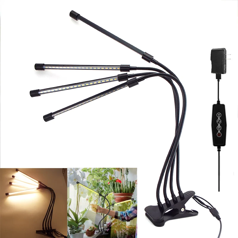 3 4 Head USB Timer LED Plant Grow Light DC 5V Dimmable Full Spectrum Bulbs Flexible Clip Phyto Lamp for indoor Fitolamp planter