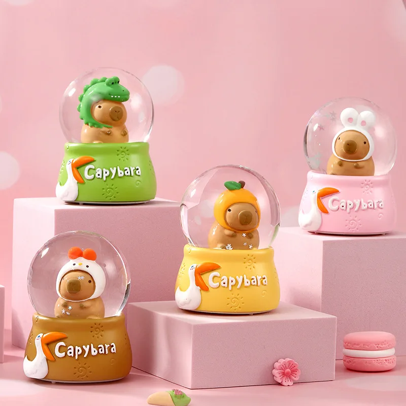 New Capybara Crystal Ball Ornament Cute Little Animal Luminous Decoration Mini Desktop Ornament For Christmas Children Gifts