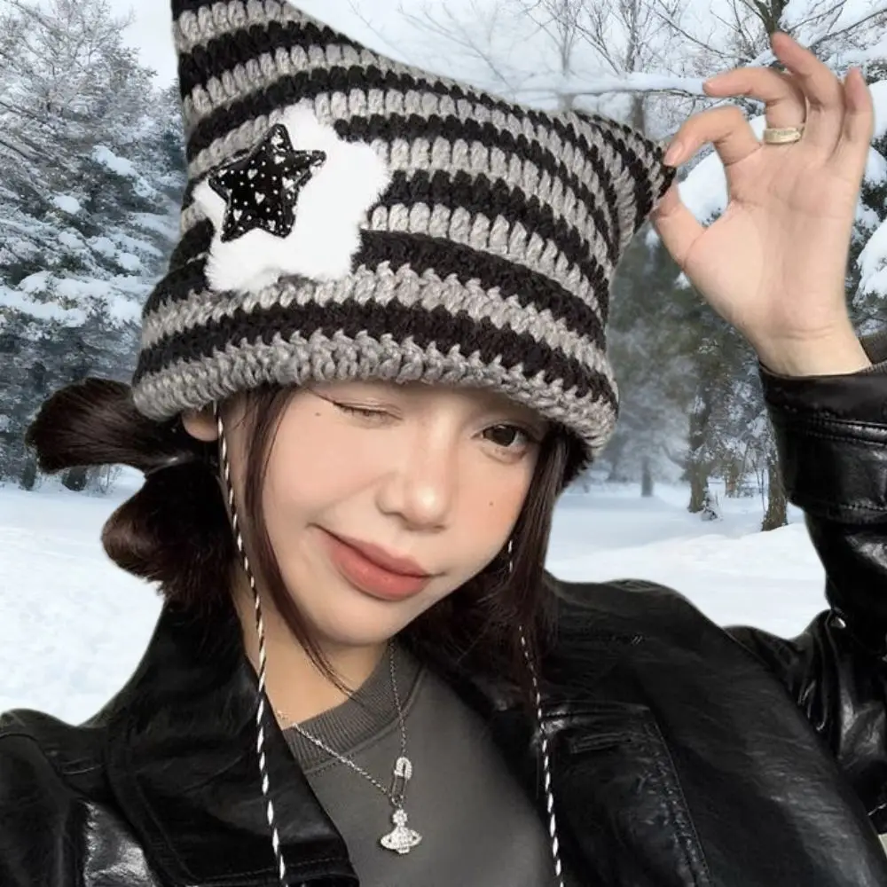 

Y2K Beanie Hat Streetwear Harajuku Little Devil Striped Knitted Hat Women Christmas Gift Hip-hop Cap Cute Cat Ears Pullover Hats