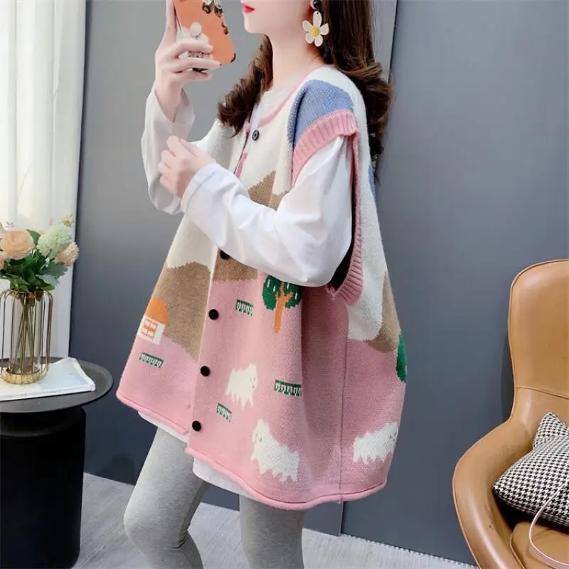Knitted vest for women spring and autumn 2025 new loose outer cardigan waistcoat fashion sleeveless tops jacket for women