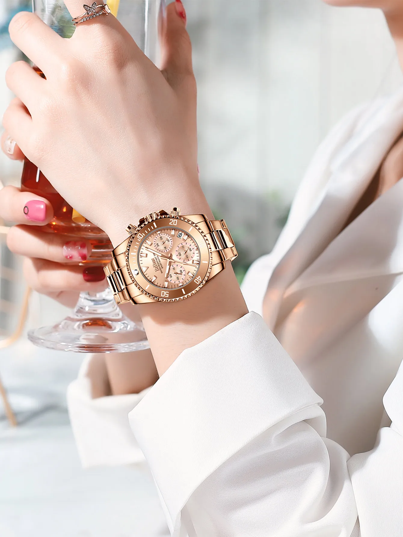 BIDEN Fashion high-end women\'s watch,chronograph,stainless steel strap,business waterproof quartz watch,women\'s Relogio Feminino