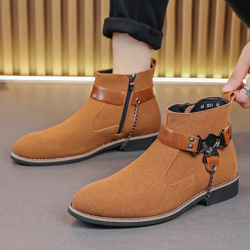 Autumn and Winter New Men Chelsea Boots Black Brown Matte High Top Shoes Casual Fashion Short Boots Size 38-48 Men Boots