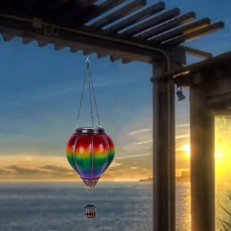 LICE-Hot Air Balloon Solar Lantern Lights Outdoor Hanging Solar Lantern For Garden Yard Patio Porch Decor